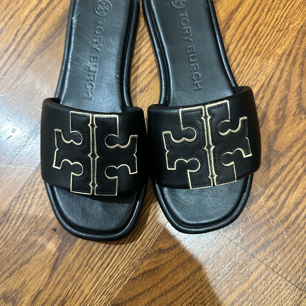 Tory Burch Black Leather Sport Slides - Picture 3 of 8